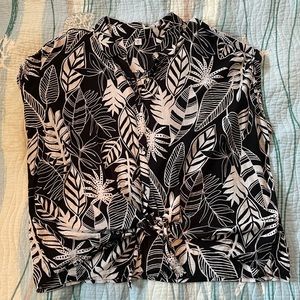 Black floral tie front dolman top